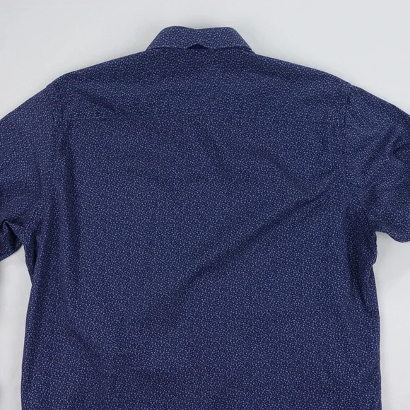 Au Noir Dress Shirt Men's Size 5 Blue Print Contrast Trim Stretch Button Down - Picture 6 of 16